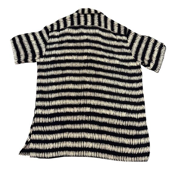 Equilibrio Italia Black Cream Men Short Sleeve Button Down Shirt Large Retro - Picture 2 of 7